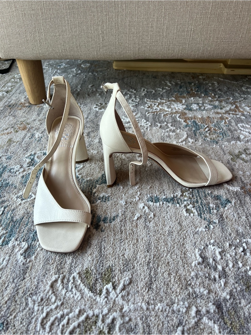 Vince Camuto Ivory Ankle-Strap Block Heel Sandals